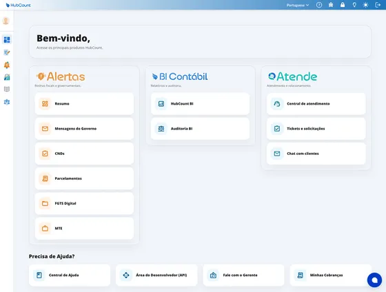 Painel HubCount com Alertas, BI Contábil e Atende