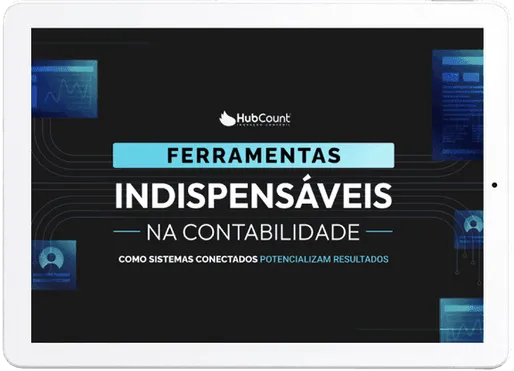 Tablet com a capa do e-book Ferramentas indispensáveis na contabilidade
